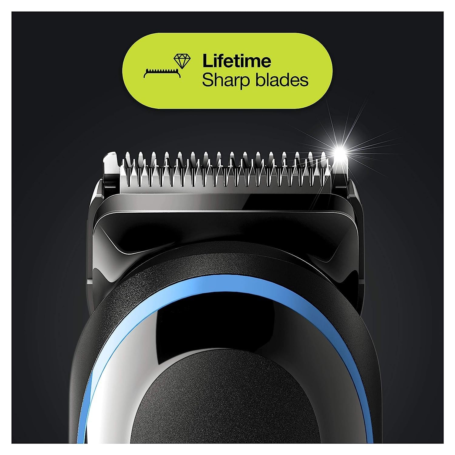 Hair Clippers for Men 9-In-1 Beard, Ear and Nose Trimmer, Mens Grooming Kit, Body Groomer, Cordless & Rechargeable with Gillette Proglide Razor, Black/Blue